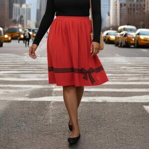 NWOT BEA & DOT (18) By MODCLOTH Red Black Bow Career Casual Midi Skirt